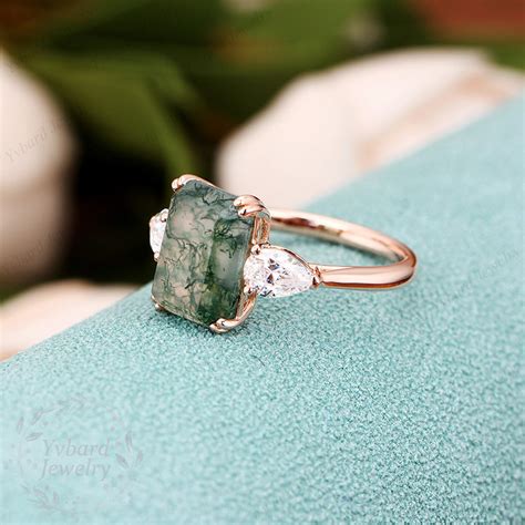 moss agate engagement ring|emerald cut moss agate ring.